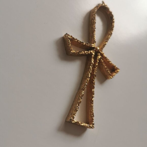 Egyptian Ankh Cross Gold-tone Vintage 4" Pendant Egypt Jewelry Finding Outline - Picture 2 of 6